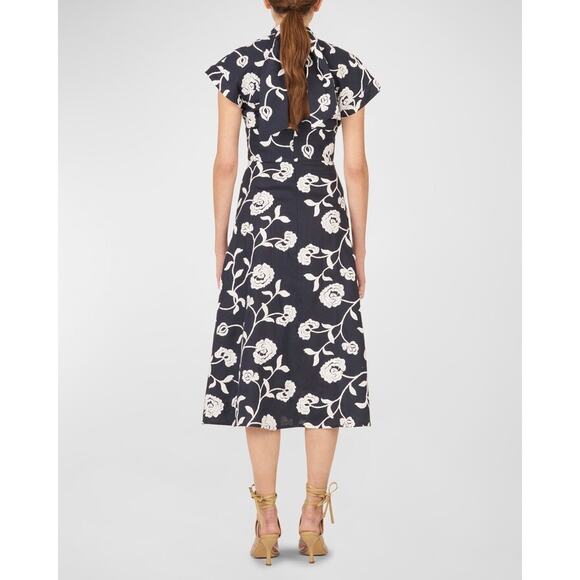 Silvia Tcherassi Lea Blue Embroidered Linen Cotton Midi Dress Twist Neckline S - Picture 5 of 16